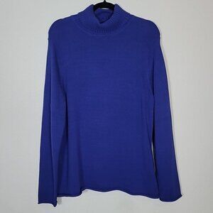 Vintage Jean Pierre Women Chunky Knit Turtleneck Sweater Size XL Blue Roll Hem